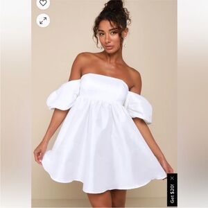 NWT Lulus Sweet Vision Taffeta Off The Shoulder Babydoll Mini Dress Medium